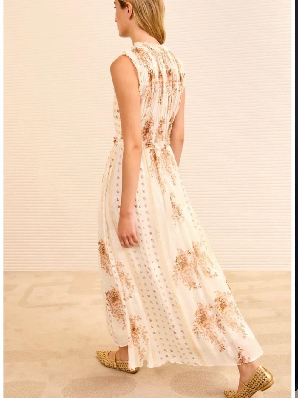 Ulla Johnson Cream Floral Ruffled Midi Dress - Picture 2 of 4